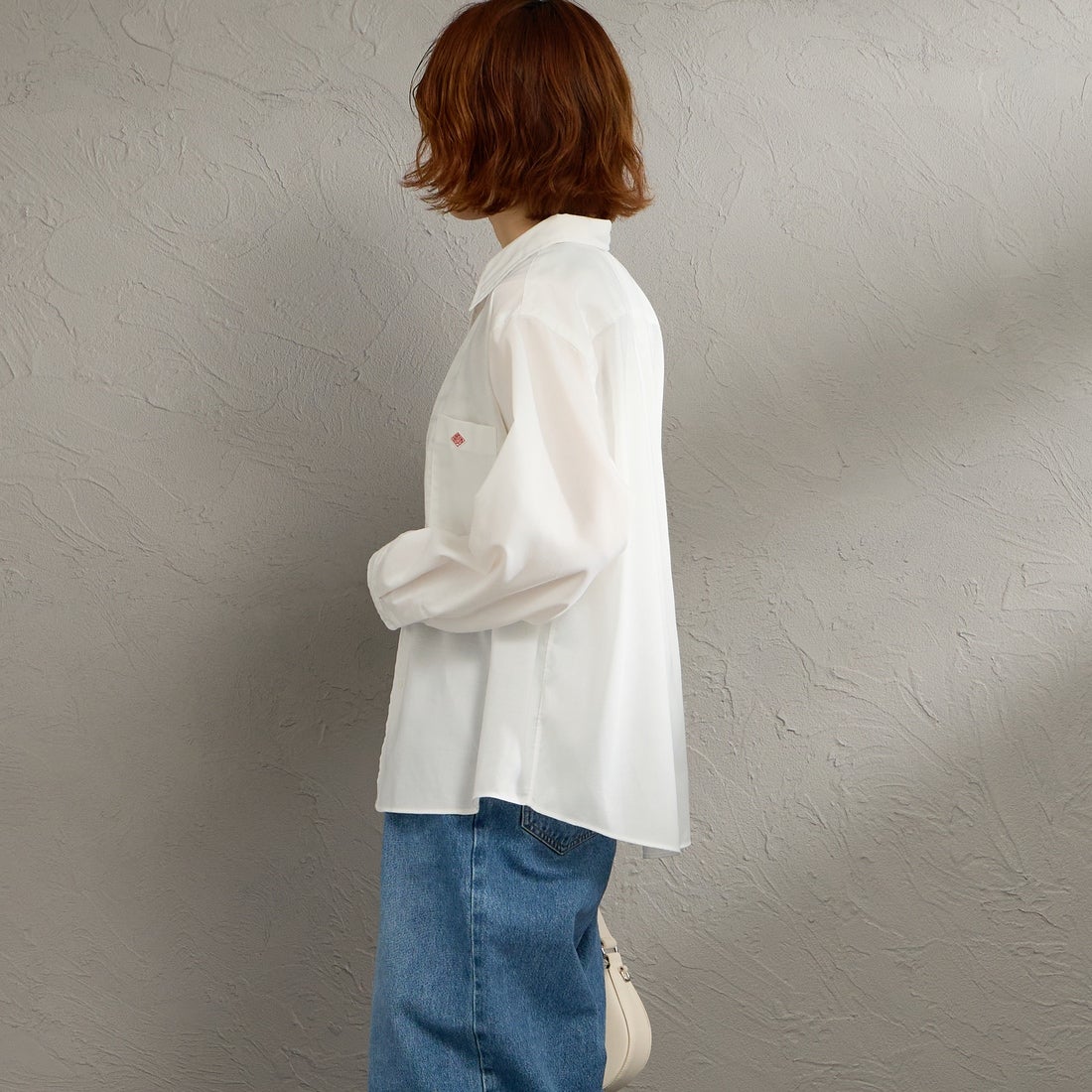 DANTON [ダントン] ドットボタン レギュラーカラー ストライプロングスリーブシャツ [DT-B0391POD] WHITE &&モデル身長：158cm 着用サイズ：36&&