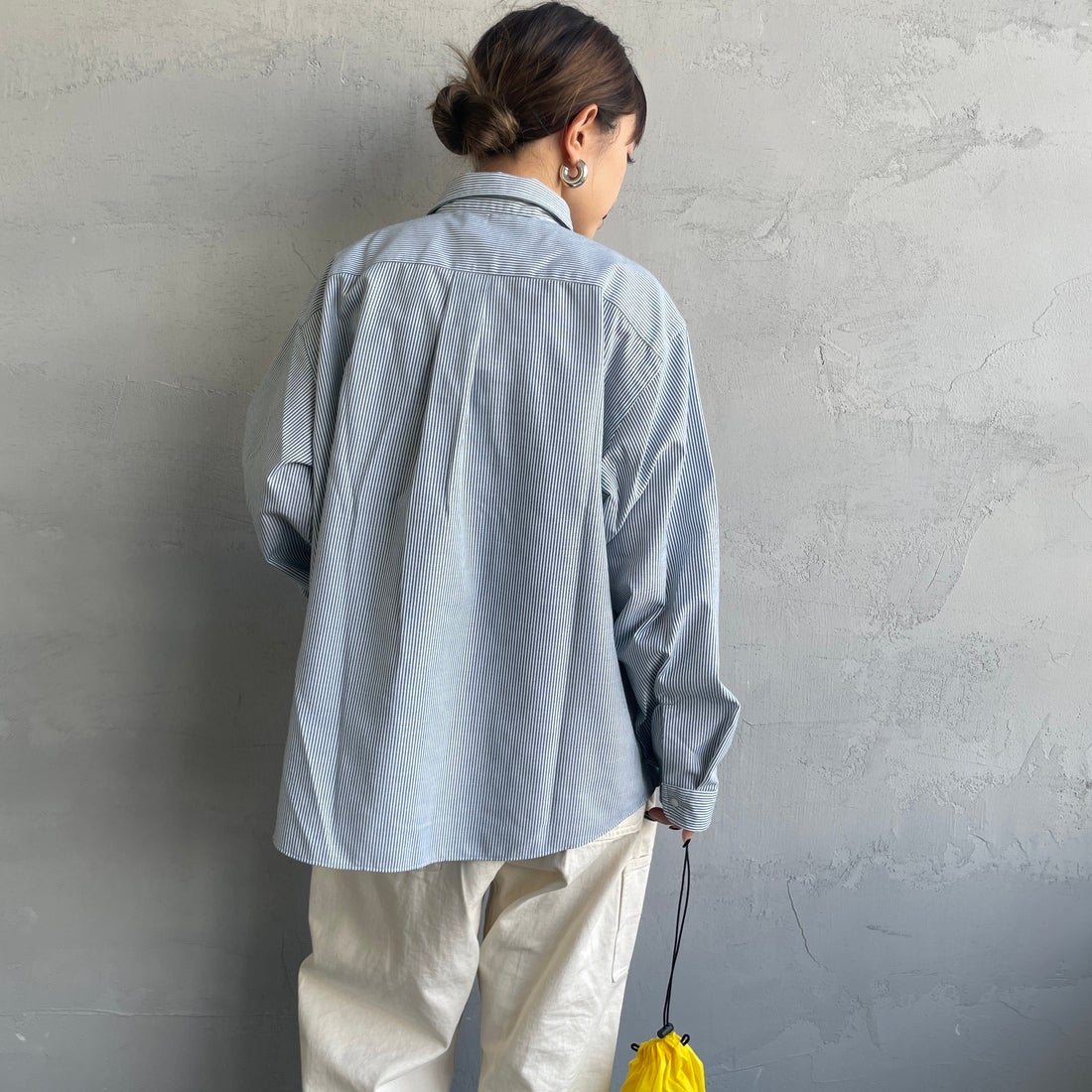 DANTON [ダントン] ドットボタン レギュラーカラー ストライプロングスリーブシャツ [DT-B0391POD] WHT/GRN ST &&モデル身長：150cm 着用サイズ：36&&