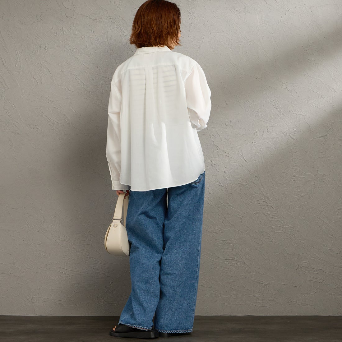 DANTON [ダントン] ドットボタン レギュラーカラー ストライプロングスリーブシャツ [DT-B0391POD] WHITE &&モデル身長：158cm 着用サイズ：36&&