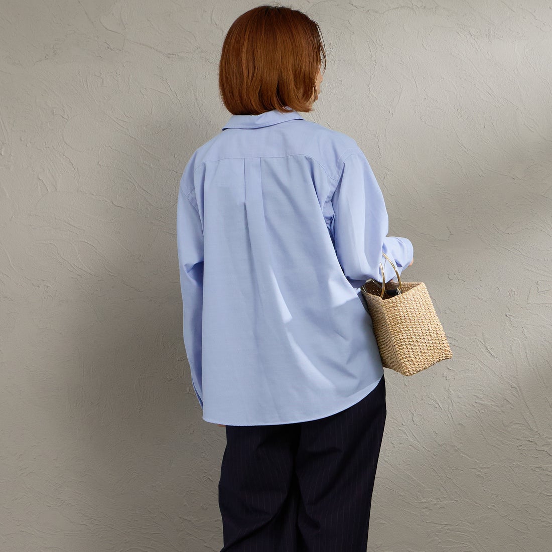 DANTON [ダントン] ドットボタン レギュラーカラー ストライプロングスリーブシャツ [DT-B0391POD] SAX BLUE &&モデル身長：158cm 着用サイズ：36&&