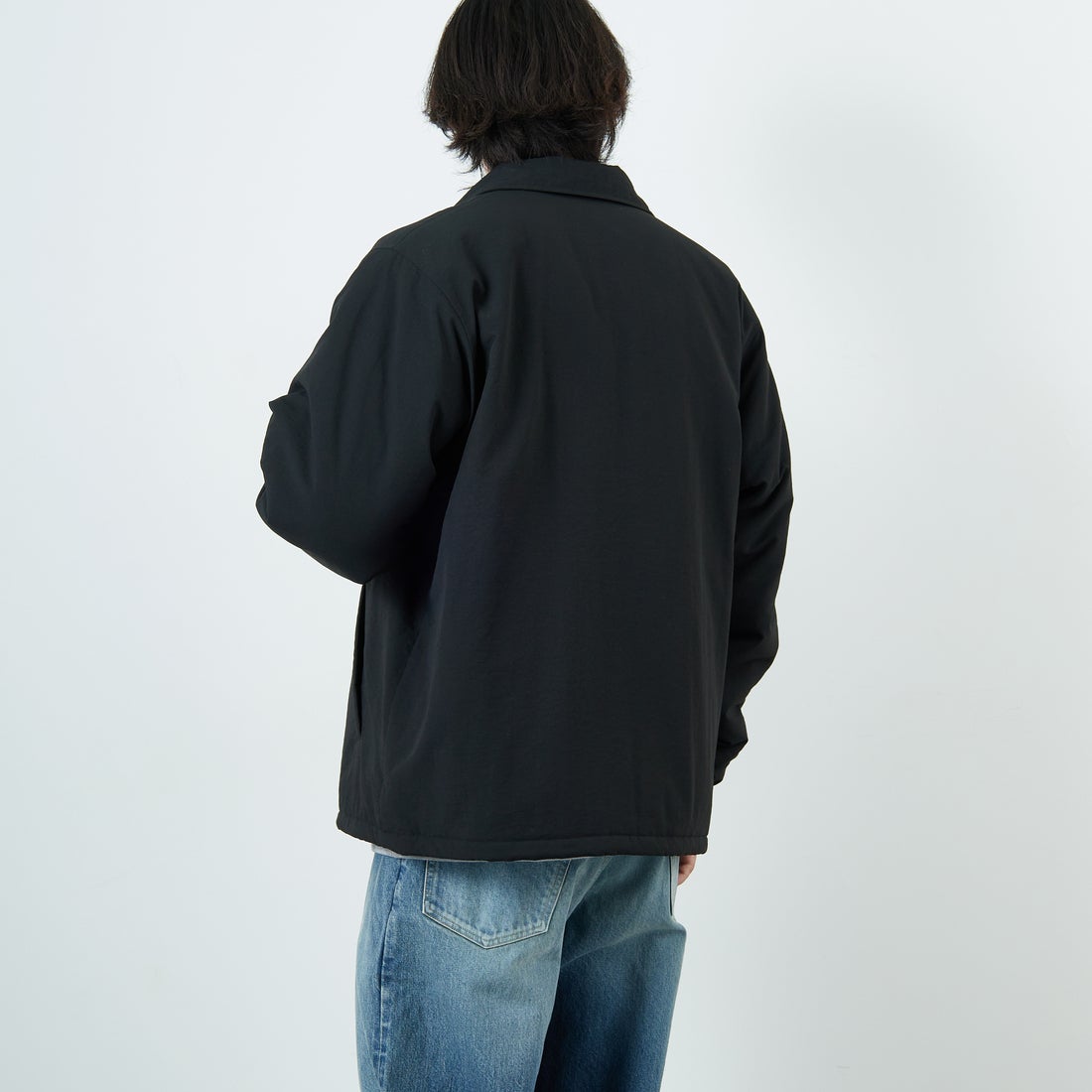 FRED PERRY [フレッドペリー] 別注 パデッドボタンスルージャケット [FPM-25A-23JF] BLK/SHADED &&モデル身長：179cm 着用サイズ：L&&