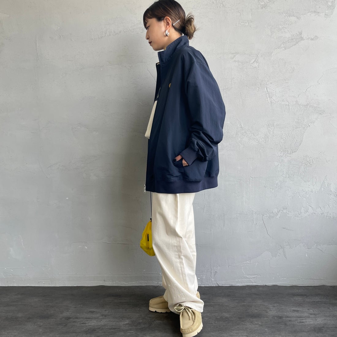 FRED PERRY [フレッドペリー] 別注 ナイロンブレンサムジャケット [FPM-25A-007JF] NVY/ECR/HO &&モデル身長：150cm 着用サイズ：10&&