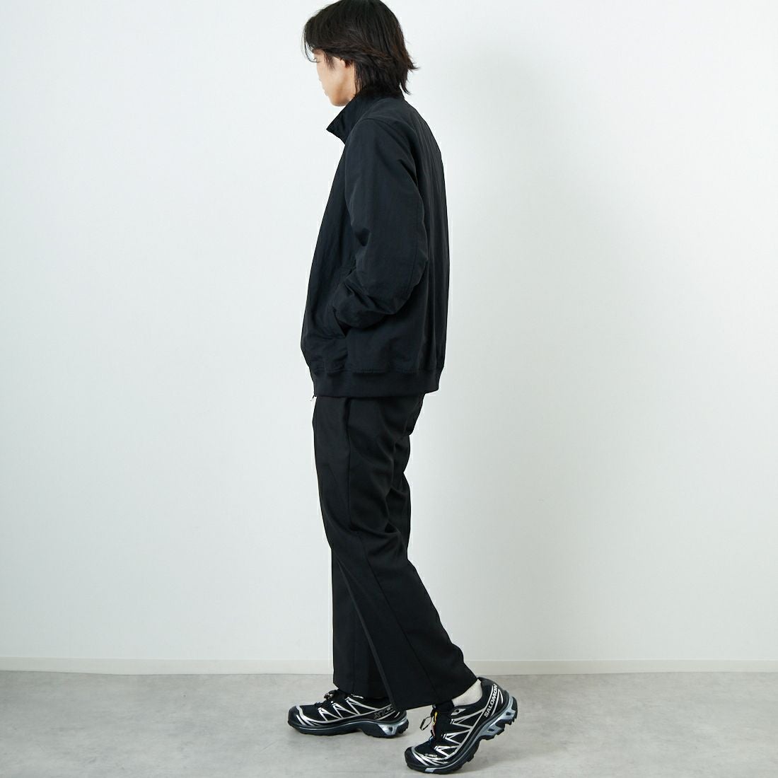 FRED PERRY [フレッドペリー] 別注 ナイロンブレンサムジャケット [FPM-25A-007JF] BLK/SHADED &&モデル身長：179cm 着用サイズ：14&&