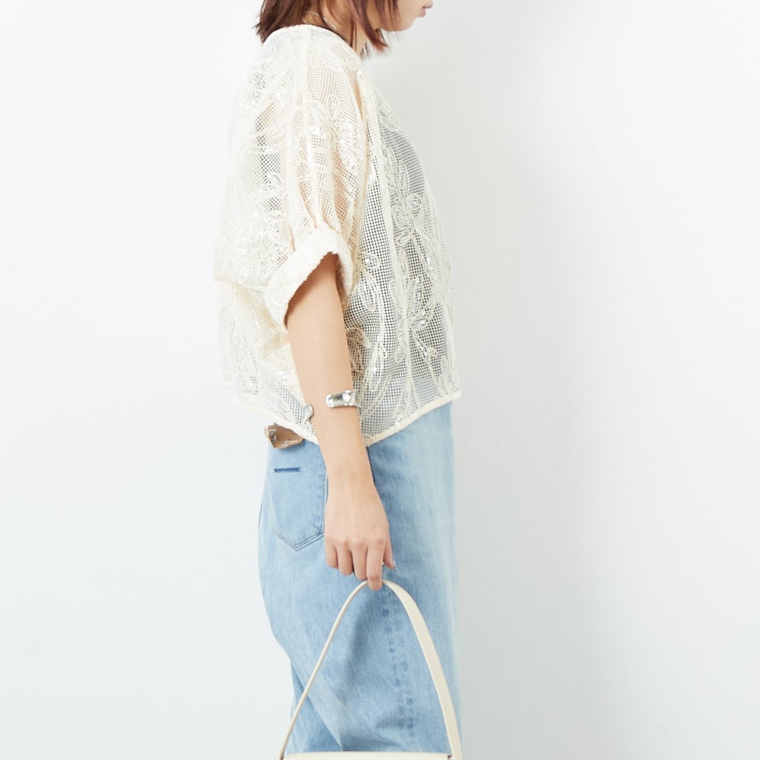 TORRAZZO DONNA [トラッゾドンナ] ボタニカルスパンコール ドルマンブラウス [6260-375] 09 IVORY &&モデル身長：167cm 着用サイズ：F&&