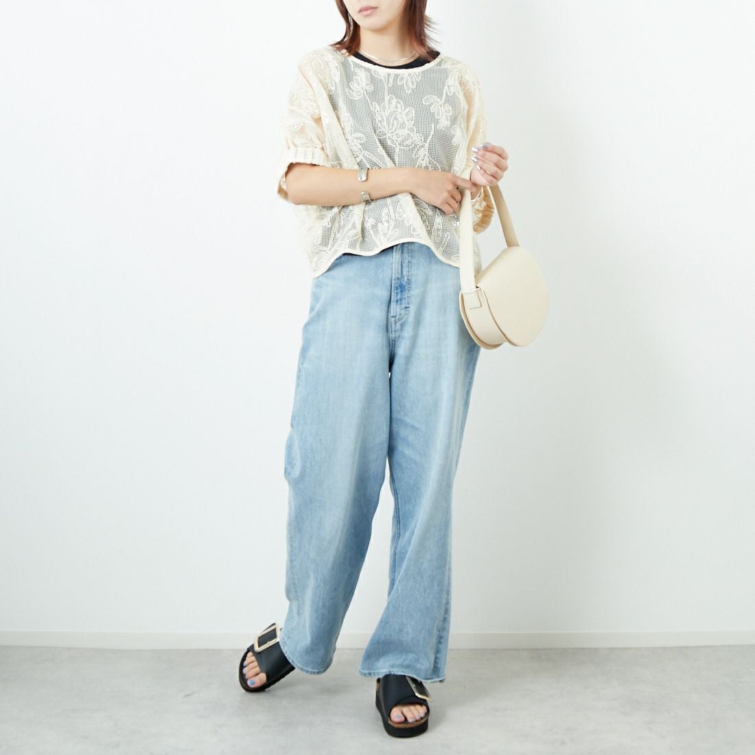 TORRAZZO DONNA [トラッゾドンナ] ボタニカルスパンコール ドルマンブラウス [6260-375] 09 IVORY &&モデル身長：167cm 着用サイズ：F&&