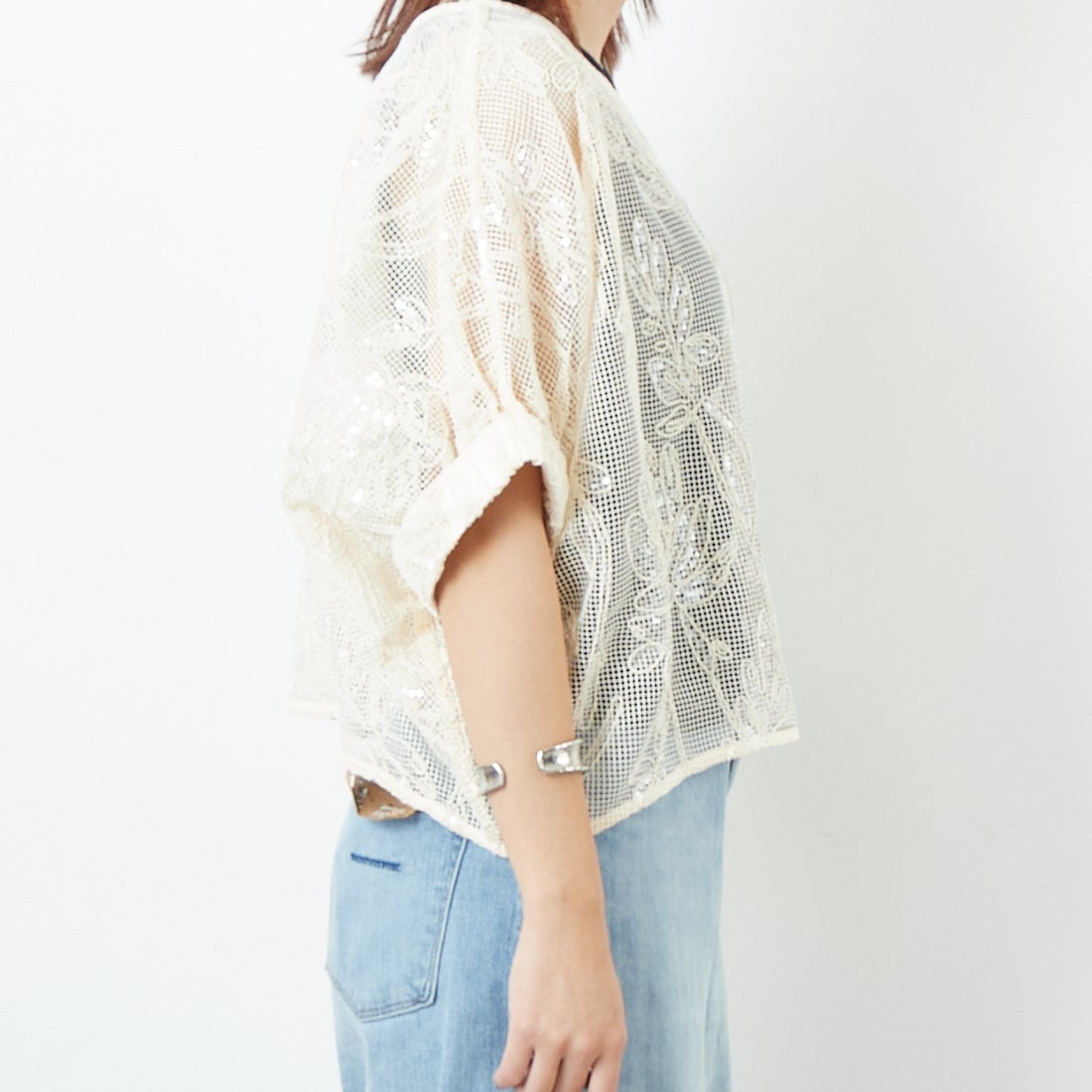 TORRAZZO DONNA [トラッゾドンナ] ボタニカルスパンコール ドルマンブラウス [6260-375] 09 IVORY &&モデル身長：167cm 着用サイズ：F&&