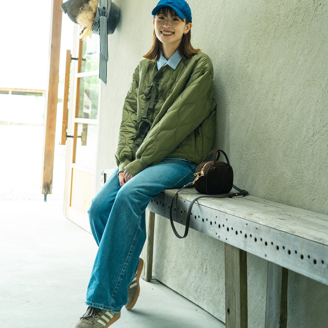 MILITARY [ミリタリー] 別注 M-65 キルティングライナージャケット [T-25789001-JF] KHAKI &&モデル身長：167cm 着用サイズ：S&&