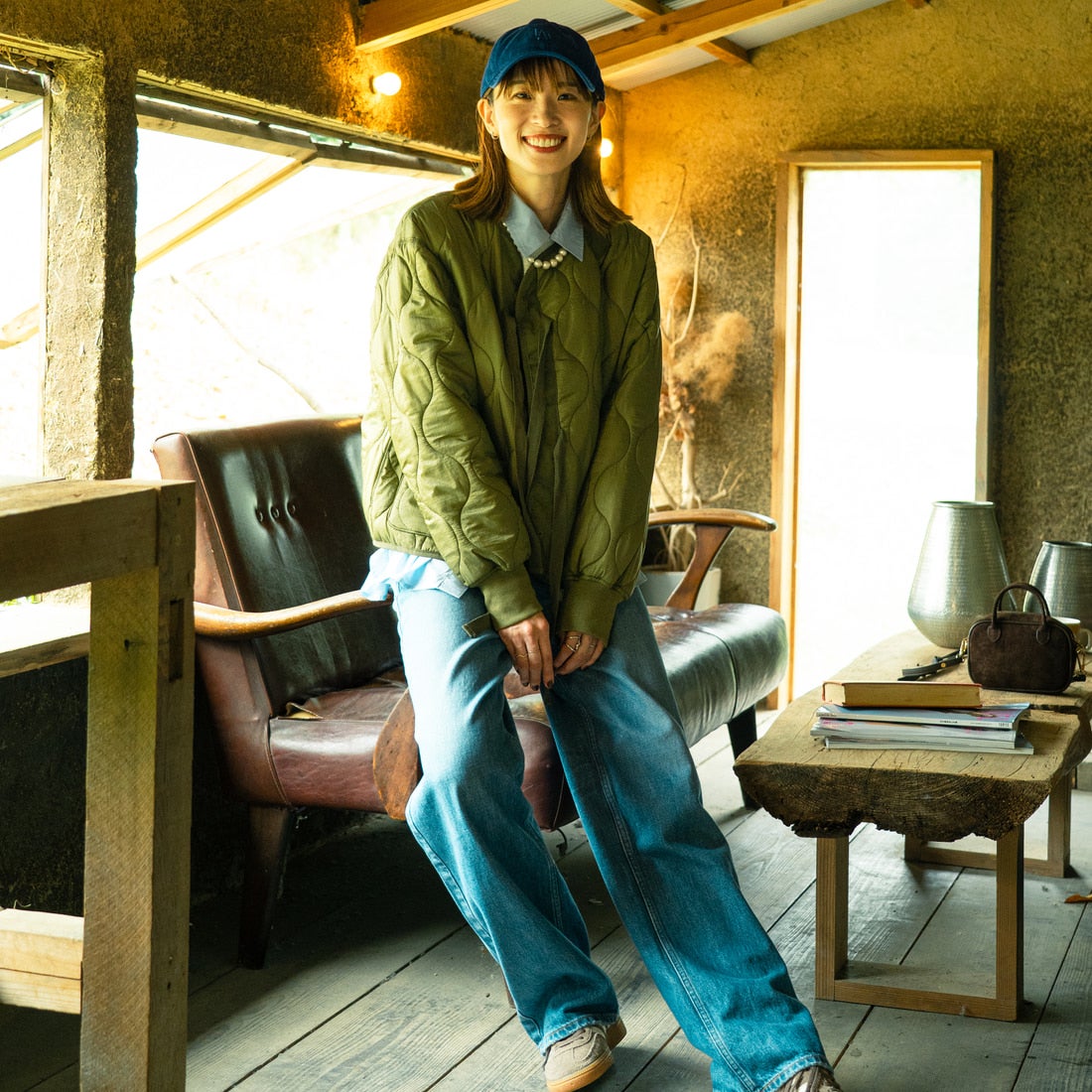 MILITARY [ミリタリー] 別注 M-65 キルティングライナージャケット [T-25789001-JF] KHAKI &&モデル身長：167cm 着用サイズ：S&&
