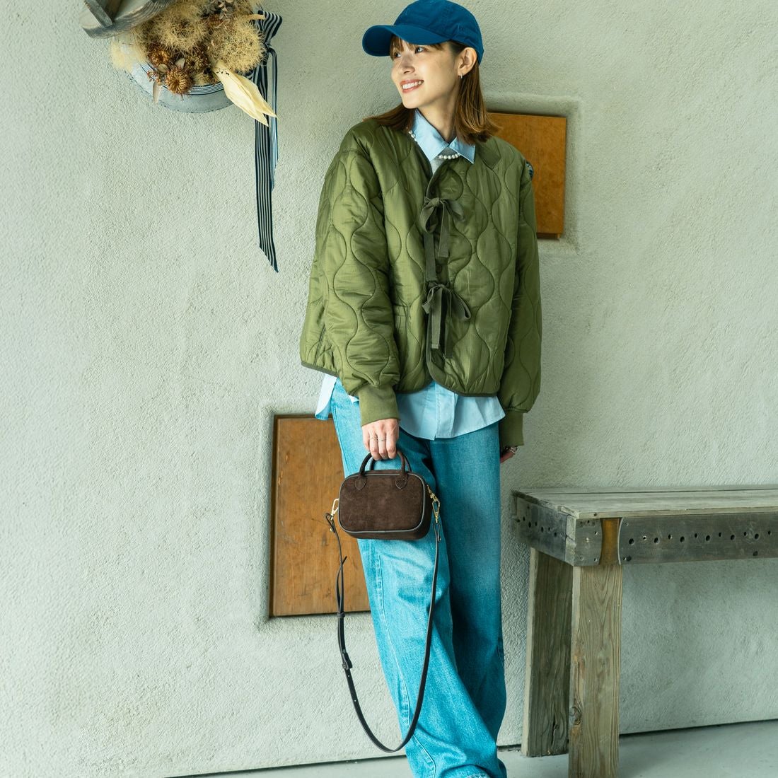 MILITARY [ミリタリー] 別注 M-65 キルティングライナージャケット [T-25789001-JF] KHAKI &&モデル身長：167cm 着用サイズ：S&&