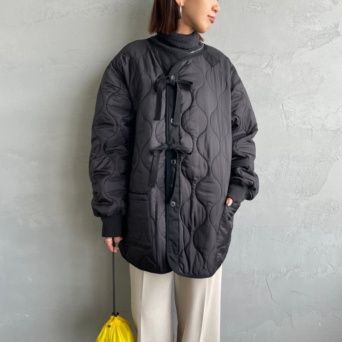 MILITARY [ミリタリー] 別注 M-65 キルティングライナージャケット [T-25789001-JF] BLACK &&モデル身長：159cm 着用サイズ：M&&