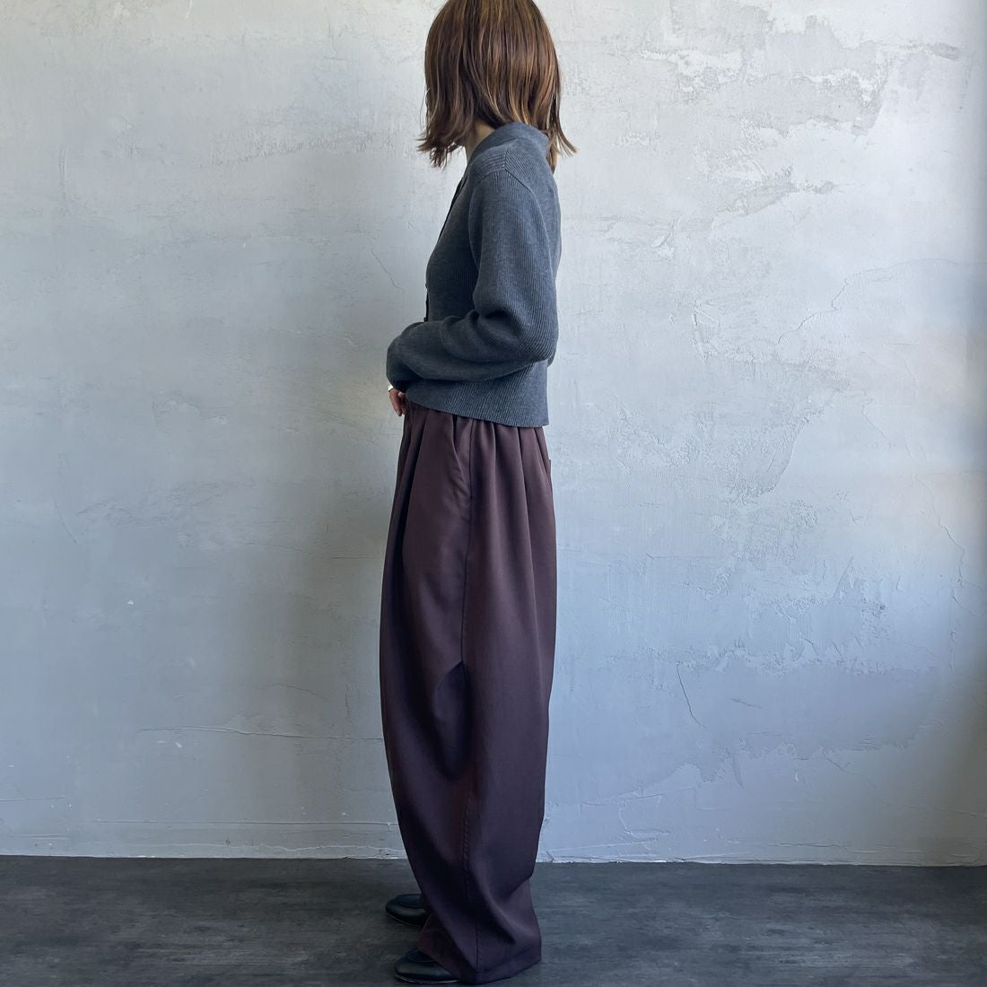 mizuiro ind [ミズイロインド] ワイドカーゴパンツ [1-260016A] 44 BROWN &&モデル身長：158cm 着用サイズ：2&&