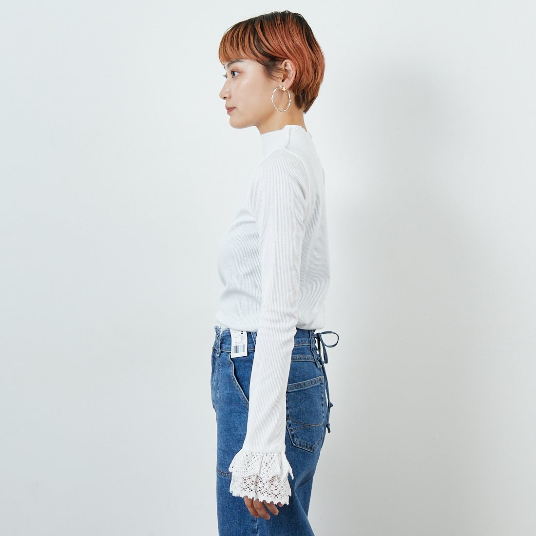 RhodolirioN [ロドリリオン] リブレースカフブルオーバーTシャツ [RV1096] A WHITE &&モデル身長：160cm 着用サイズ：0&&