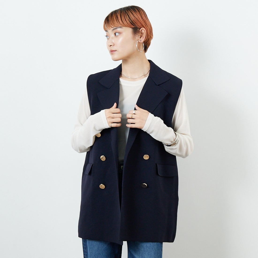 TORRAZZO DONNA [トラッゾドンナ] ミラノリブニットベスト [6260-410] 13 GRAY &&モデル身長：160cm 着用サイズ：F&&