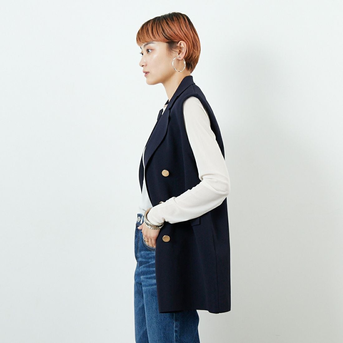 TORRAZZO DONNA [トラッゾドンナ] ミラノリブニットベスト [6260-410] 13 GRAY &&モデル身長：160cm 着用サイズ：F&&