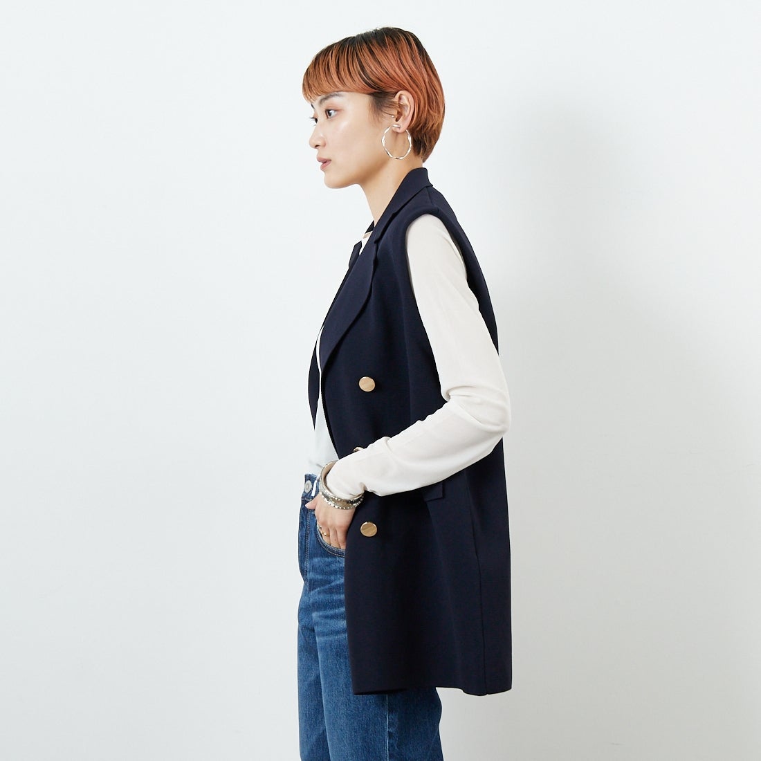 TORRAZZO DONNA [トラッゾドンナ] ミラノリブニットベスト [6260-410] 13 GRAY &&モデル身長：160cm 着用サイズ：F&&