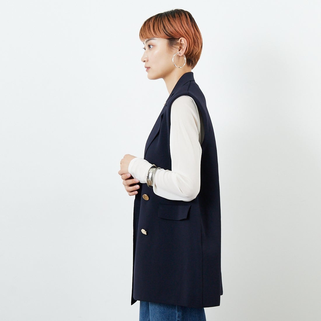 TORRAZZO DONNA [トラッゾドンナ] ミラノリブニットベスト [6260-410] 13 GRAY &&モデル身長：160cm 着用サイズ：F&&