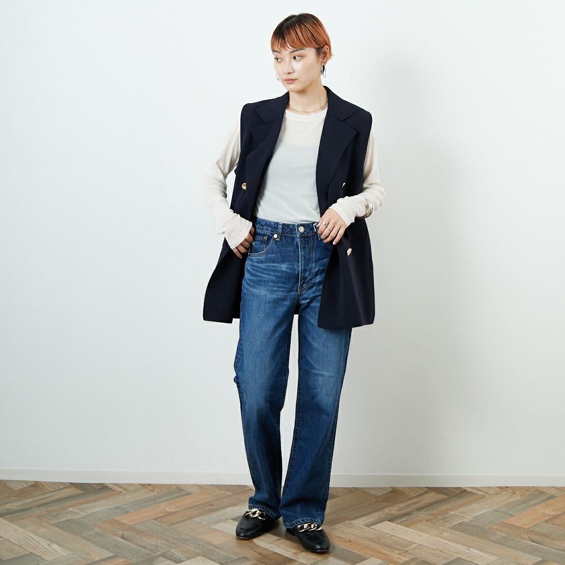 TORRAZZO TORRAZZO DONNA [トラッゾドンナ] ミラノリブニットベスト [6260-410] 13 GRAY &&モデル身長：160cm 着用サイズ：F&&DONNA [トラッゾドンナ] ミラノリブニットベスト [6260-410] 13 GRAY