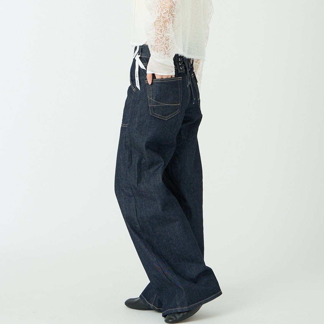 SOMETHING [サムシング] LISA レースアップワイドデニム [SEA580] 00 O.W &&モデル身長：162cm 着用サイズ：M&&