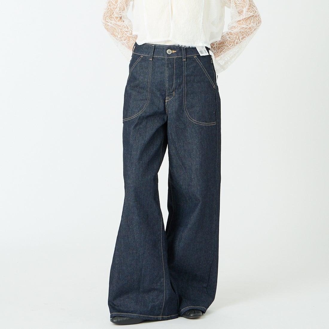 SOMETHING [サムシング] LISA レースアップワイドデニム [SEA580] 00 O.W &&モデル身長：162cm 着用サイズ：M&&