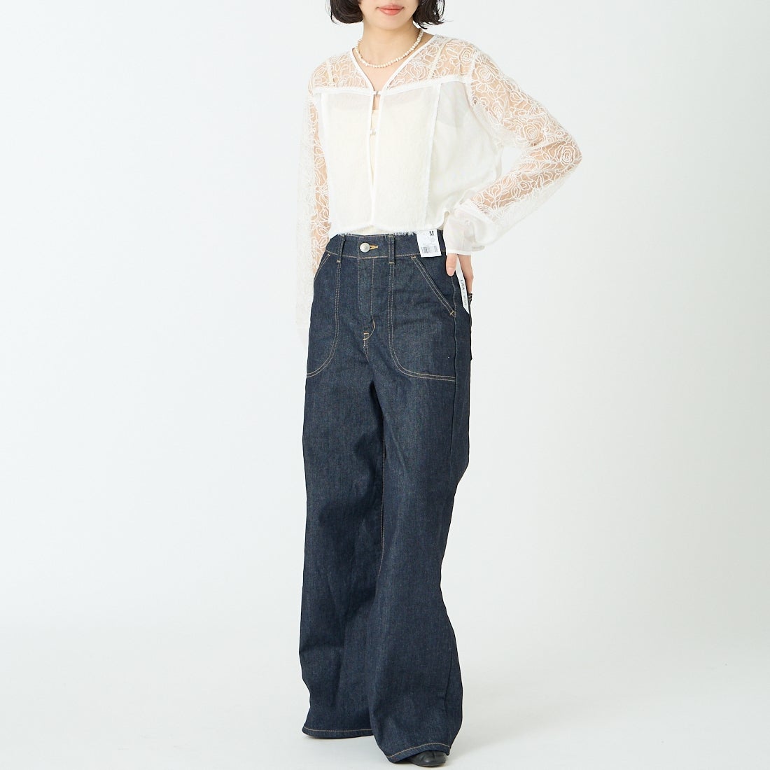 SOMETHING [サムシング] LISA レースアップワイドデニム [SEA580] 00 O.W &&モデル身長：162cm 着用サイズ：M&&