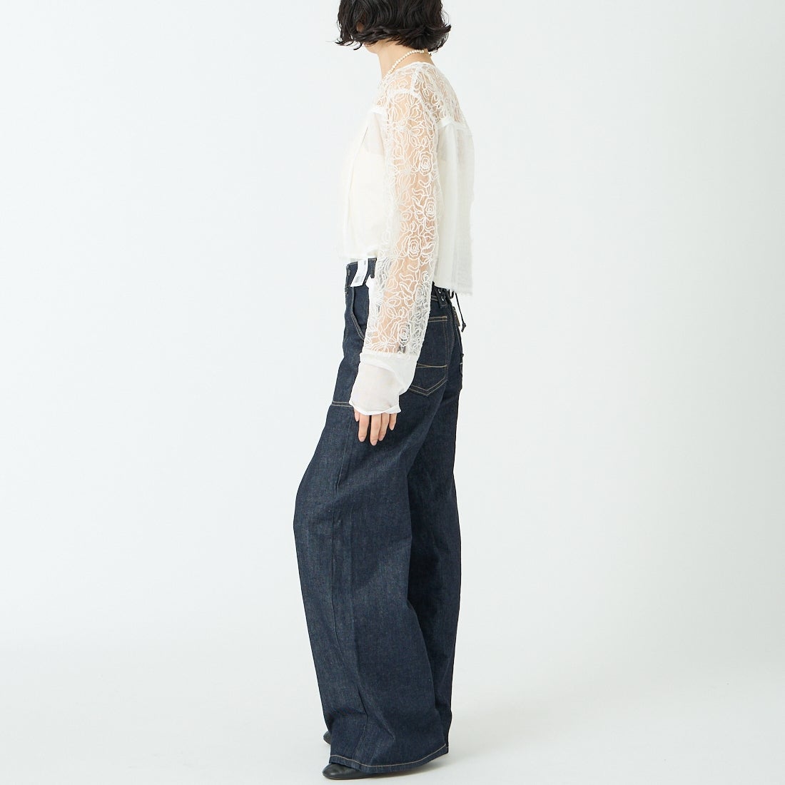 SOMETHING [サムシング] LISA レースアップワイドデニム [SEA580] 00 O.W &&モデル身長：162cm 着用サイズ：M&&