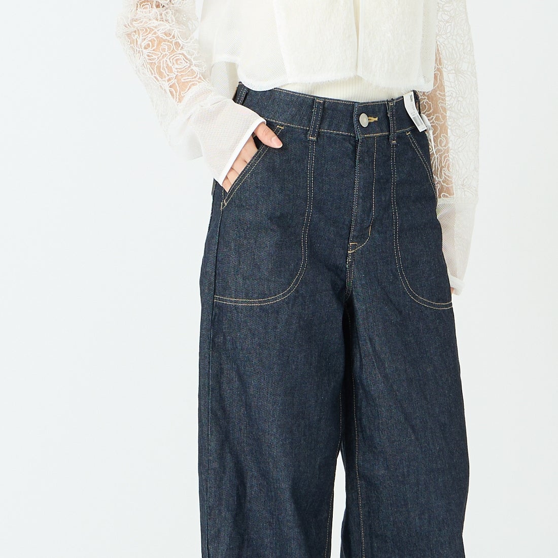 SOMETHING [サムシング] LISA レースアップワイドデニム [SEA580] 00 O.W &&モデル身長：162cm 着用サイズ：M&&