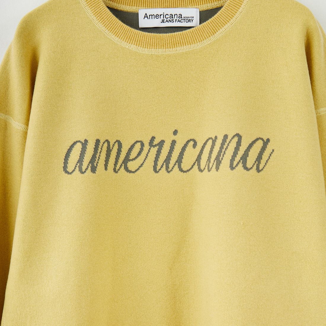 Americana × JEANS FACTORY [アメリカーナ × ジーンズファクトリー] 別注 ショート丈 フロントロゴ スウェットライクニット [ASO-C-003-2-JF] LTｲｴﾛｰ