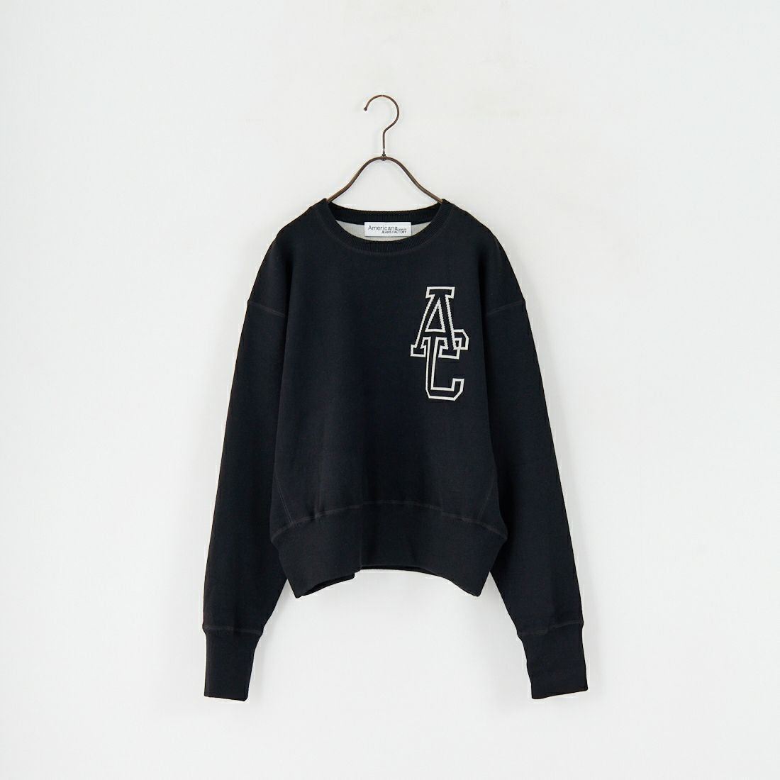 Americana × JEANS FACTORY [アメリカーナ × ジーンズファクトリー] 別注 ショート丈 バックロゴ スウェットライクニット [ASO-C-003-1-JF] ﾌﾞﾗｯｸ