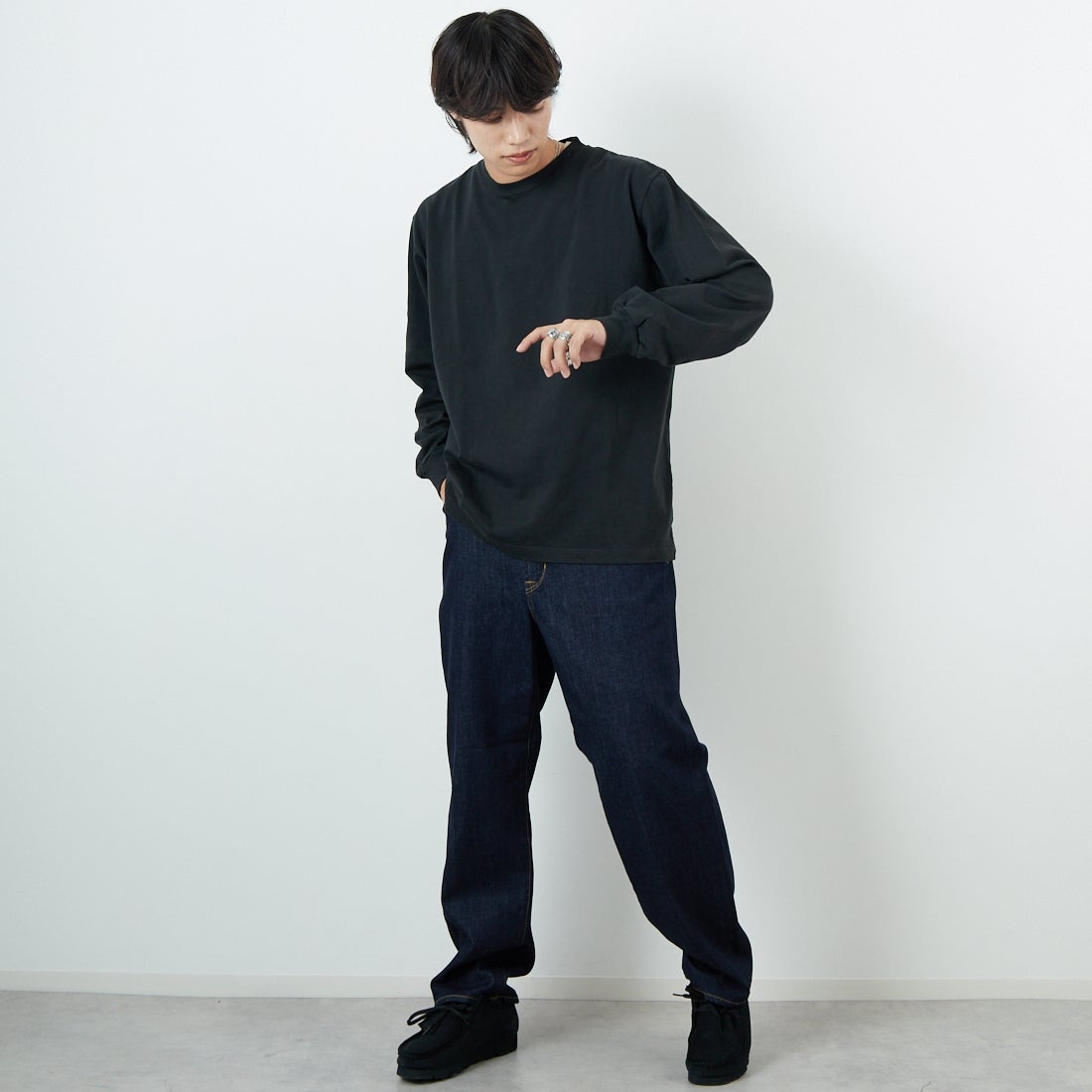 YANUK [ヤヌーク] PREMIUM2 ワイドストレート Roomy [57253040] POW &&モデル身長：179cm 着用サイズ：L&&
