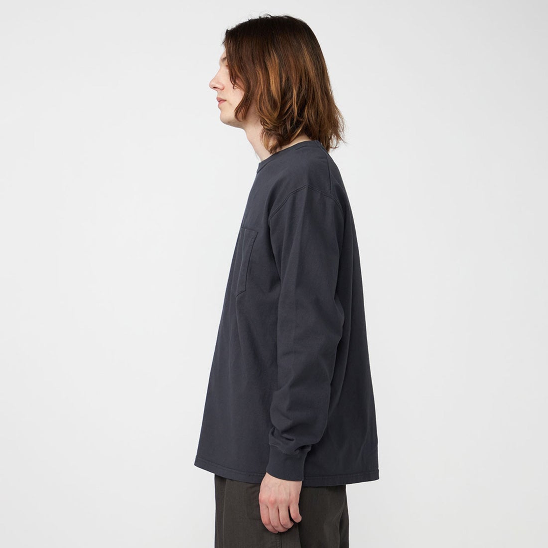 THE NORTH FACE PURPLE LABEL [ザ ノースフェイス パープルレーベル] 8オンスフィールド ロングスリーブポケットTシャツ [N25FT063] AH ASPHALT &&モデル身長：179cm 着用サイズ：M&&