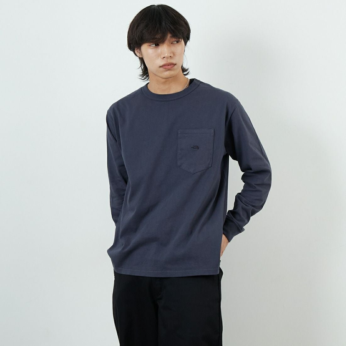 THE NORTH FACE PURPLE LABEL [ザ ノースフェイス パープルレーベル] 8オンスフィールド ロングスリーブポケットTシャツ [N25FT063] AH ASPHALT &&モデル身長：179cm 着用サイズ：M&&