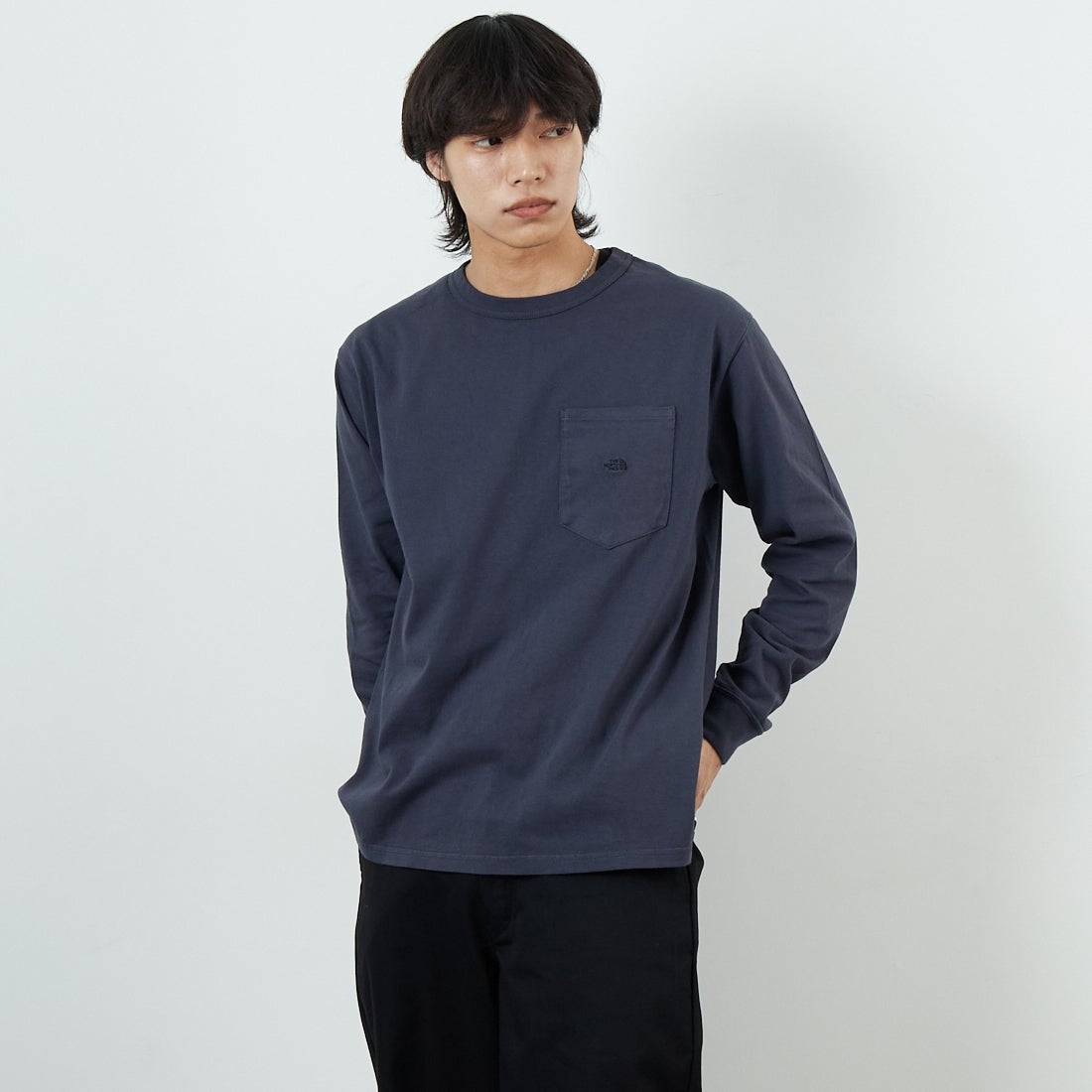 THE NORTH FACE PURPLE LABEL [ザ ノースフェイス パープルレーベル] 8オンスフィールド ロングスリーブポケットTシャツ [N25FT063] AH ASPHALT &&モデル身長：179cm 着用サイズ：M&&