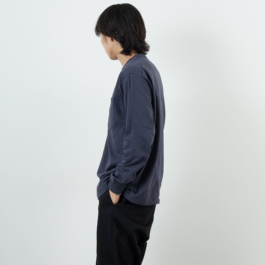 THE NORTH FACE PURPLE LABEL [ザ ノースフェイス パープルレーベル] 8オンスフィールド ロングスリーブポケットTシャツ [N25FT063] AH ASPHALT &&モデル身長：179cm 着用サイズ：M&&