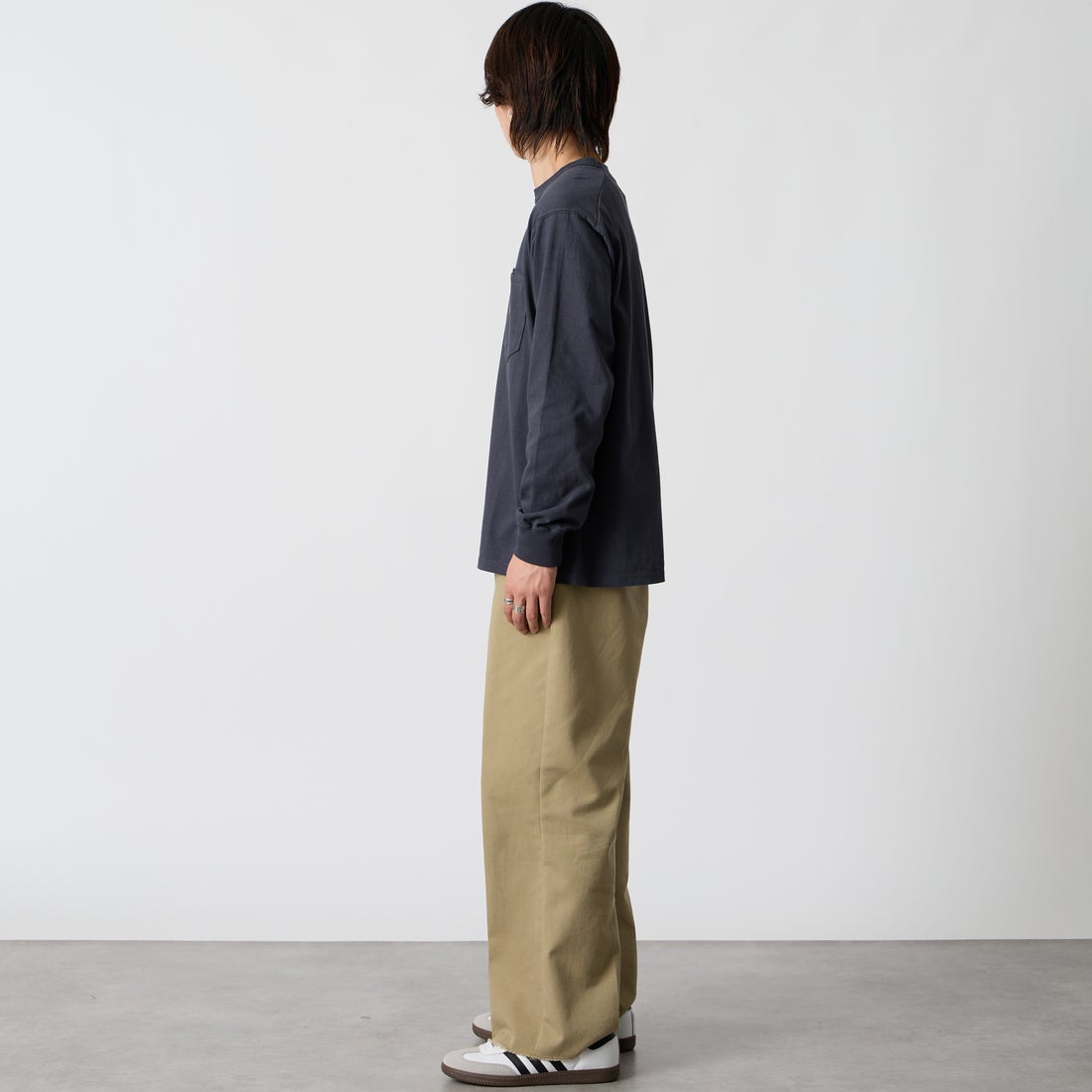 THE NORTH FACE PURPLE LABEL [ザ ノースフェイス パープルレーベル] 8オンスフィールド ロングスリーブポケットTシャツ [N25FT063] AO ASP/O.W &&モデル身長：177cm 着用サイズ：M&&