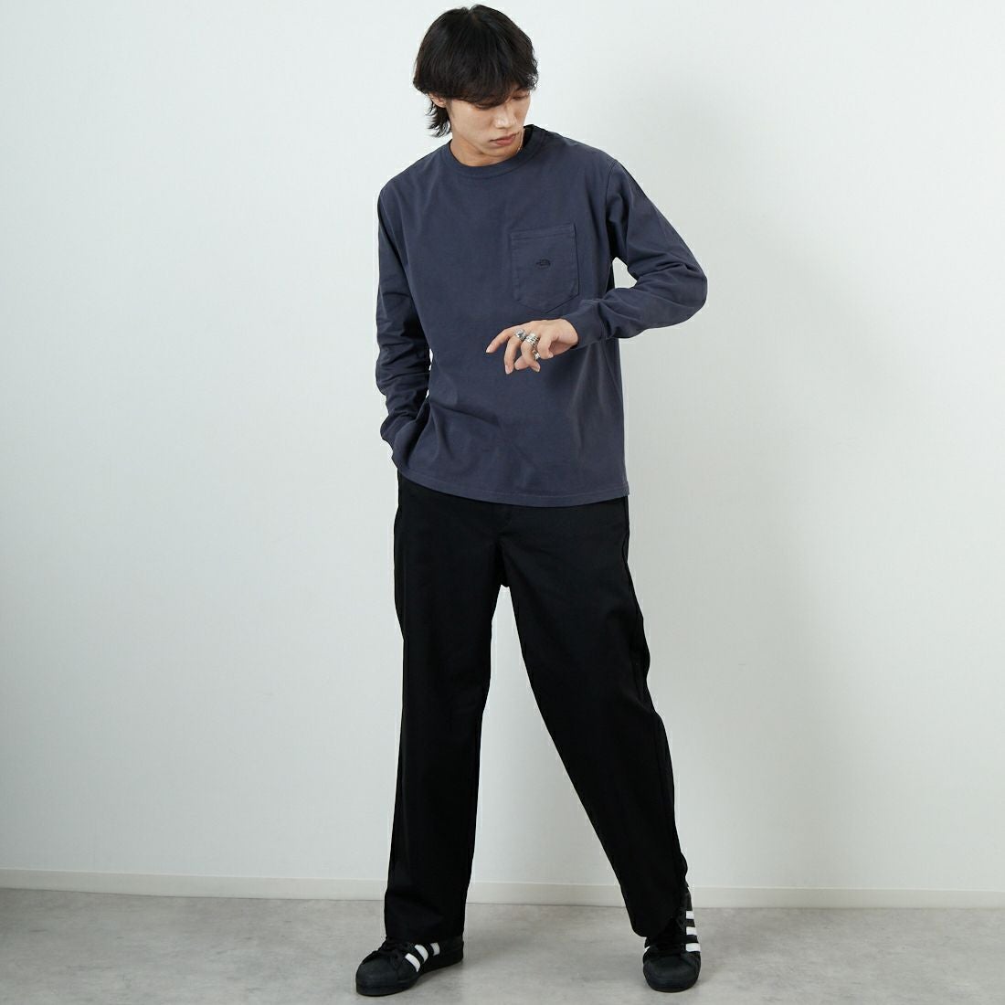 THE NORTH FACE PURPLE LABEL [ザ ノースフェイス パープルレーベル] 8オンスフィールド ロングスリーブポケットTシャツ [N25FT063] AH ASPHALT &&モデル身長：179cm 着用サイズ：M&&