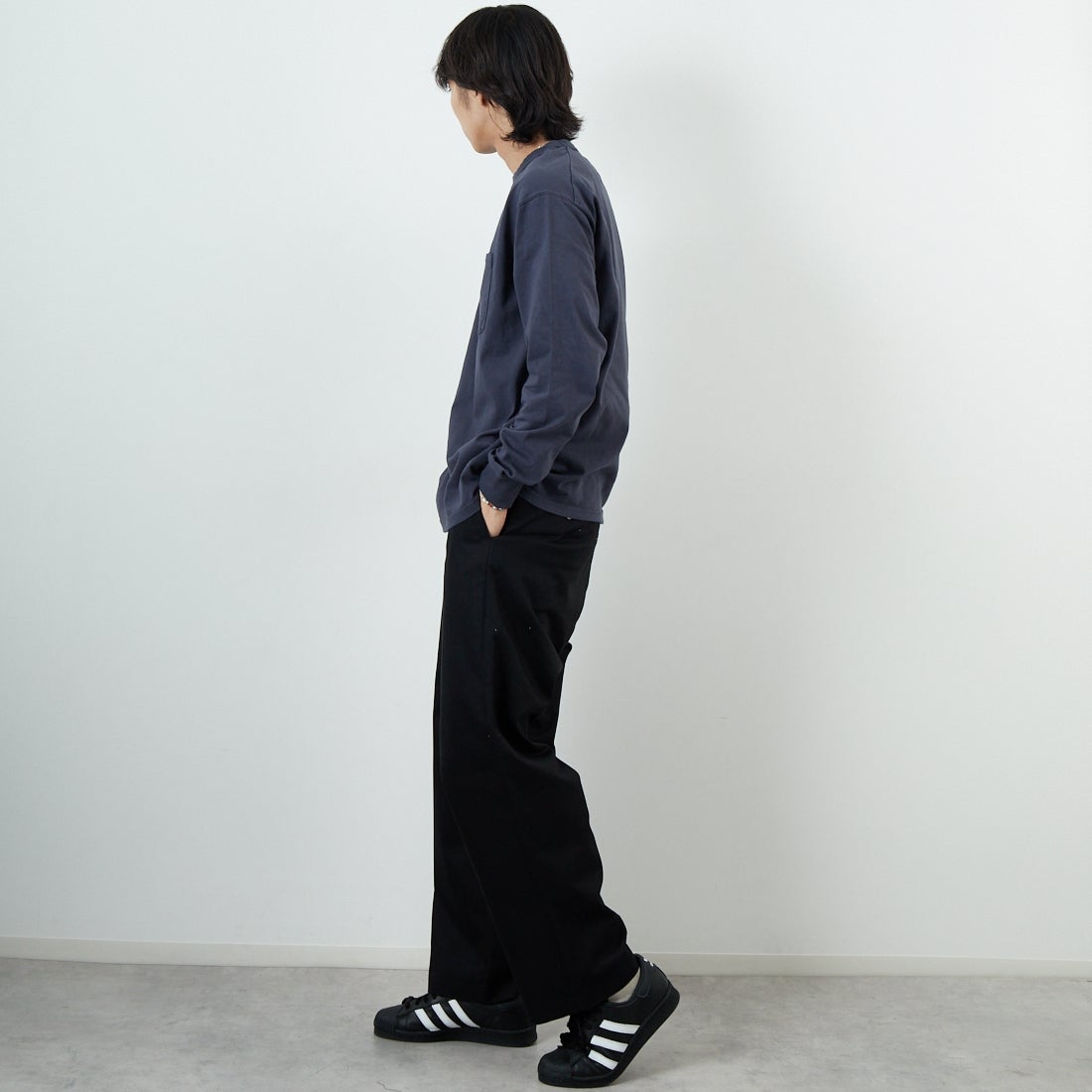 THE NORTH FACE PURPLE LABEL [ザ ノースフェイス パープルレーベル] 8オンスフィールド ロングスリーブポケットTシャツ [N25FT063] AH ASPHALT &&モデル身長：179cm 着用サイズ：M&&