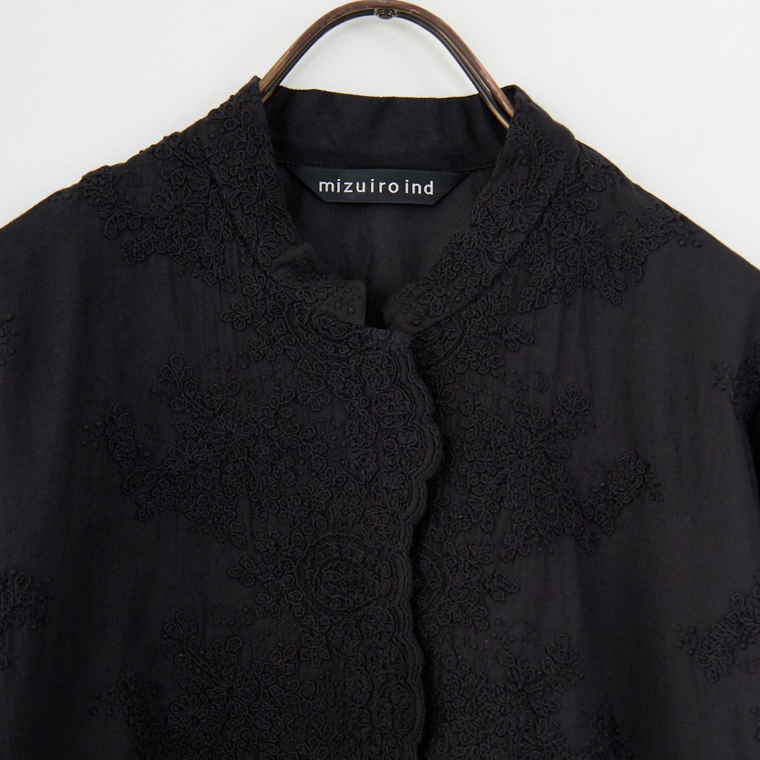mizuiro ind [ミズイロインド] レーススタンドカラーワイドシャツ [1-239005] 99 BLACK