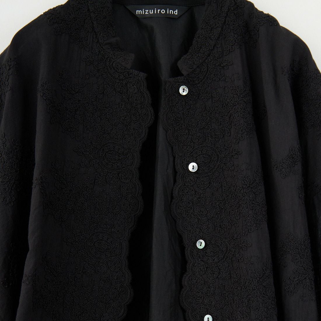 mizuiro ind [ミズイロインド] レーススタンドカラーワイドシャツ [1-239005] 99 BLACK