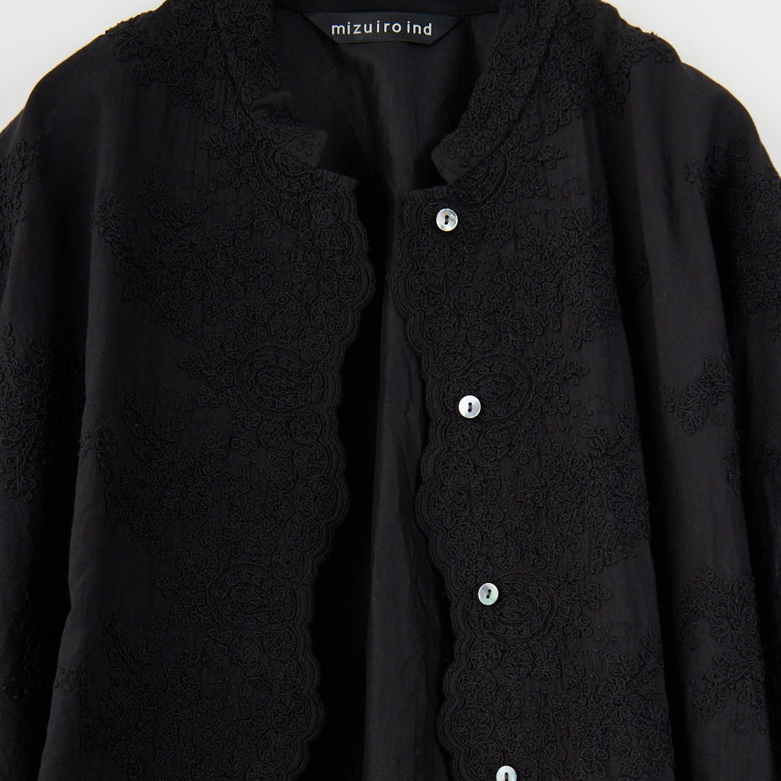 mizuiro ind [ミズイロインド] レーススタンドカラーワイドシャツ [1-239005] 99 BLACK