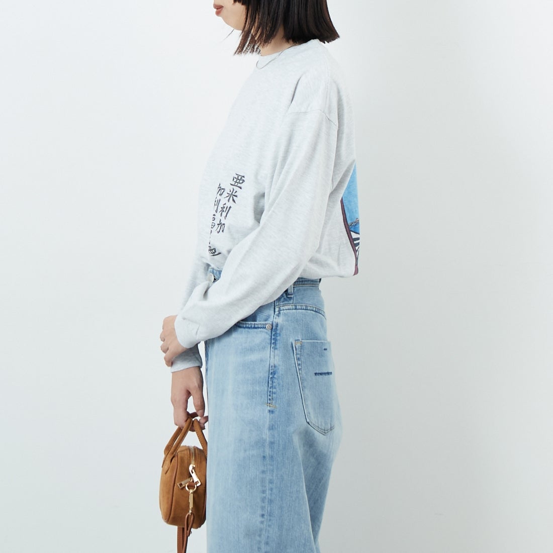 ILL ONE EIGHTY [イル ワンエイティ] アメリカンウェーブ ロングスリーブTシャツ [ILL252-02B] WHT HEATHE &&モデル身長：162cm 着用サイズ：S&&