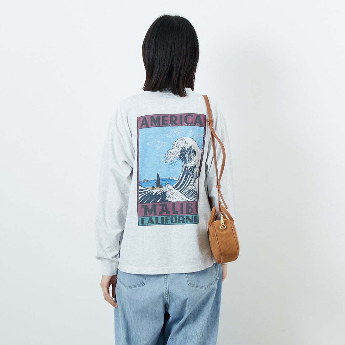 ILL ONE EIGHTY [イル ワンエイティ] アメリカンウェーブ ロングスリーブTシャツ [ILL252-02B] WHT HEATHE &&モデル身長：162cm 着用サイズ：S&&