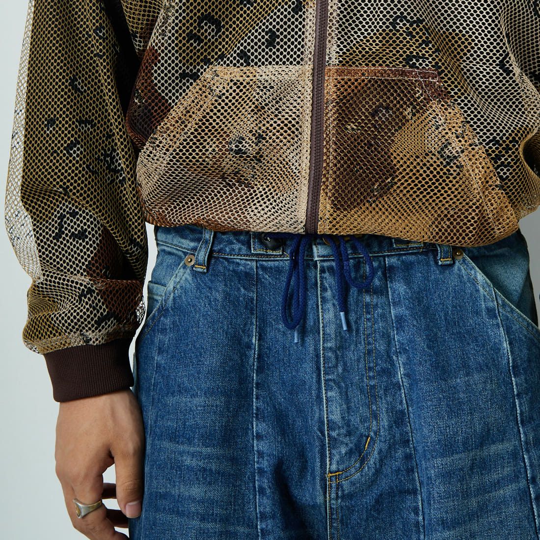 Needles [ニードルズ] ヒザデルバギーデニムパンツ [RW233] A INDIGO &&モデル身長：179cm 着用サイズ：S&&