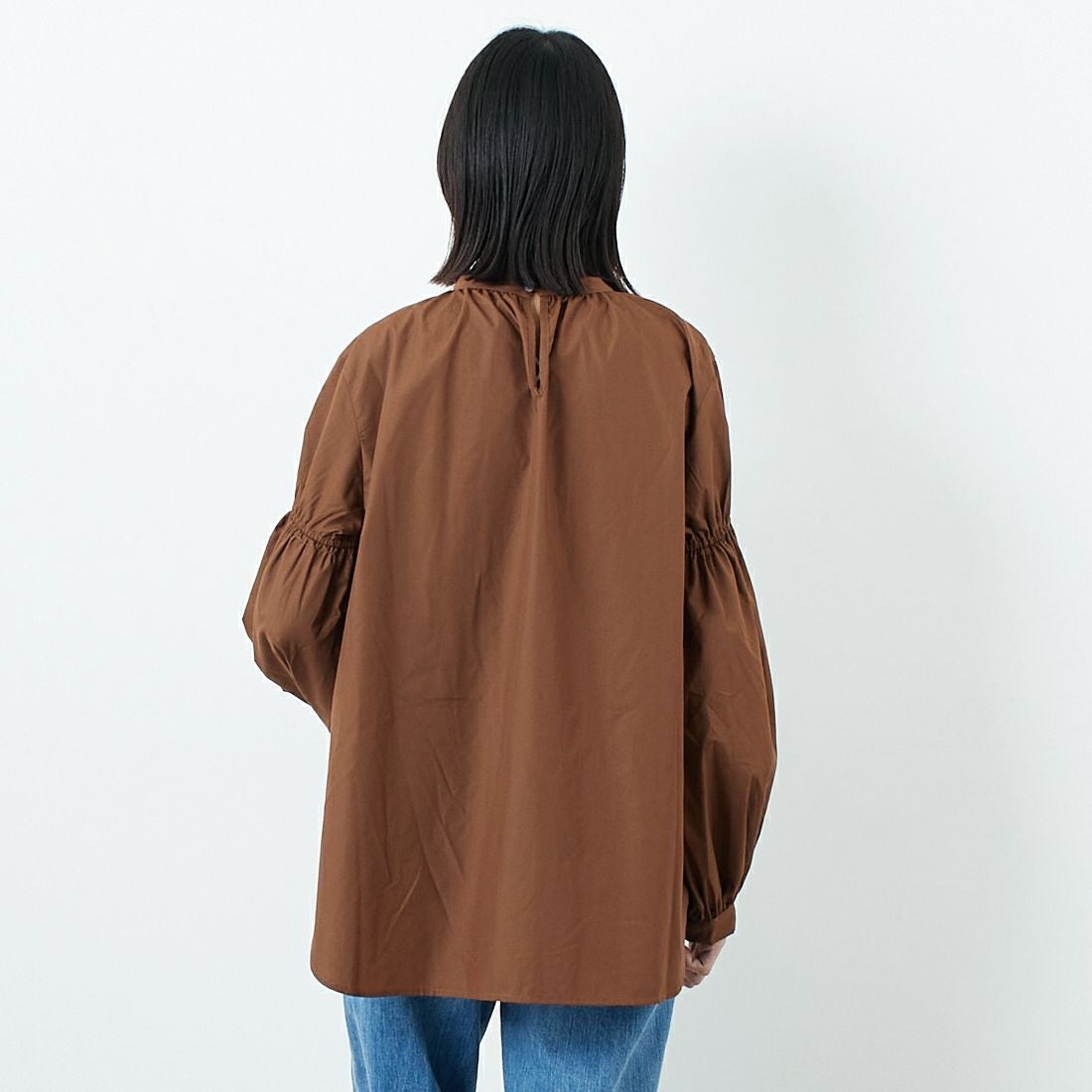 USINE [ユジーヌ] 袖ボリュームチュニックブラウス [IN2-SH-5] BROWN &&モデル身長：162cm 着用サイズ：F&&