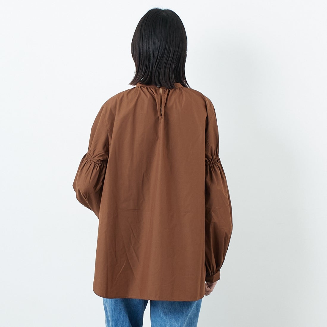 USINE [ユジーヌ] 袖ボリュームチュニックブラウス [IN2-SH-5] BROWN &&モデル身長：162cm 着用サイズ：F&&