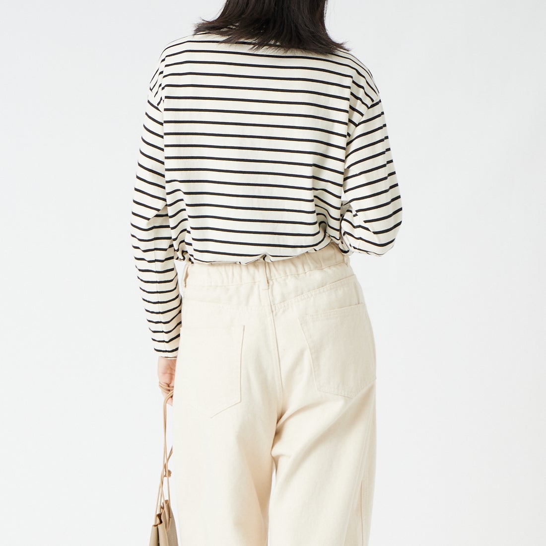tumugu: [ツムグ] 裾ラウンドハイネックロングボーダーTシャツ [TC22301-BA] 9L BORDER &&モデル身長：162cm 着用サイズ：F&&