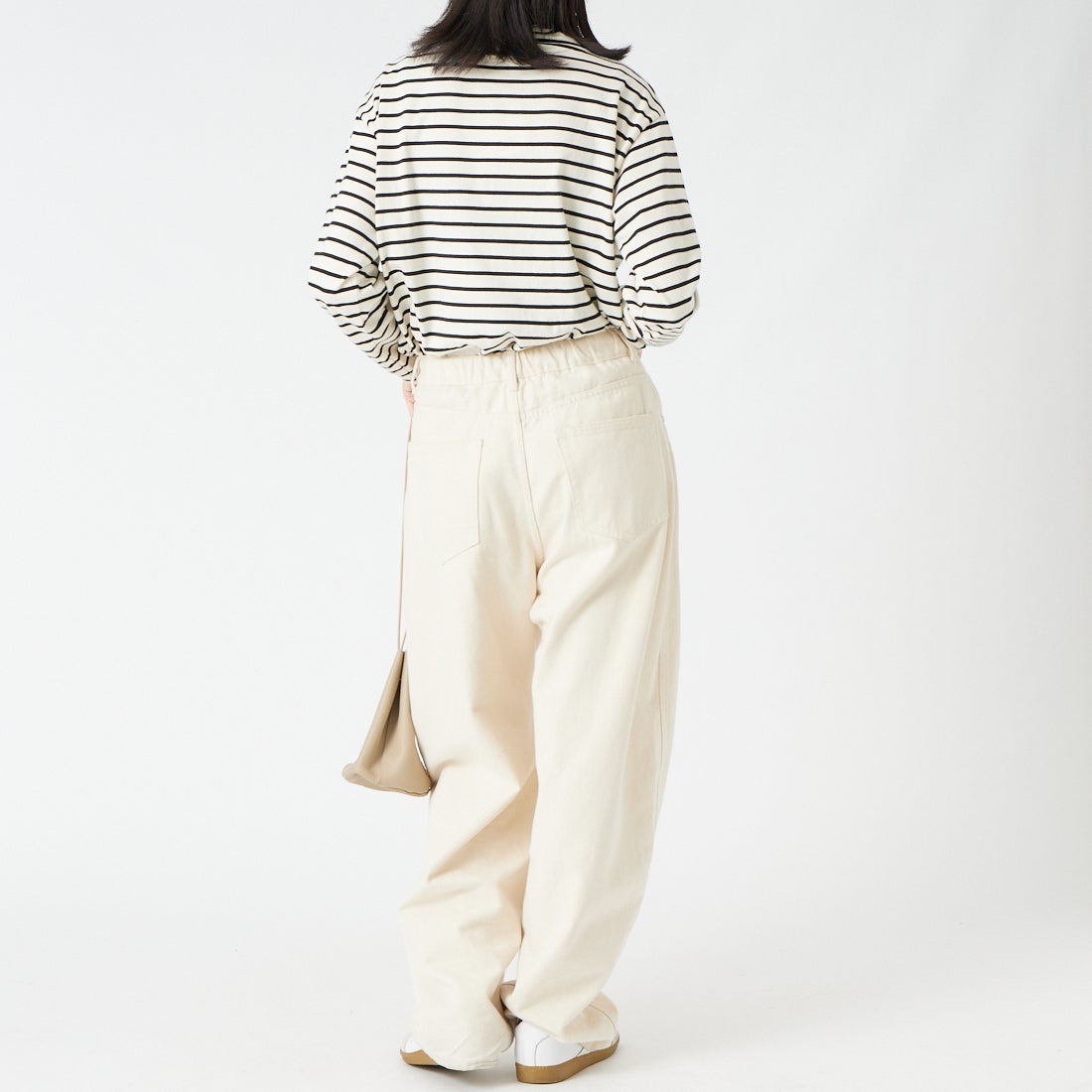 tumugu: [ツムグ] 裾ラウンドハイネックロングボーダーTシャツ [TC22301-BA] 9L BORDER &&モデル身長：162cm 着用サイズ：F&&