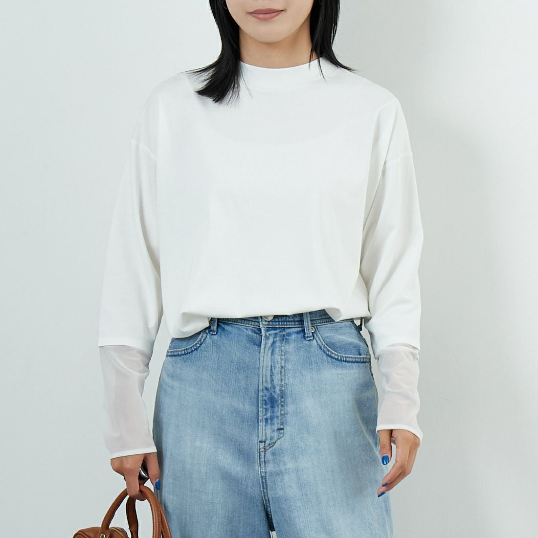 Maison de L'allure [メゾン ドゥ ラリュール] シアーレイヤード 裾ラウンドプルオーバー [M25132008] 02 OFF &&モデル身長：167cm 着用サイズ：F&&