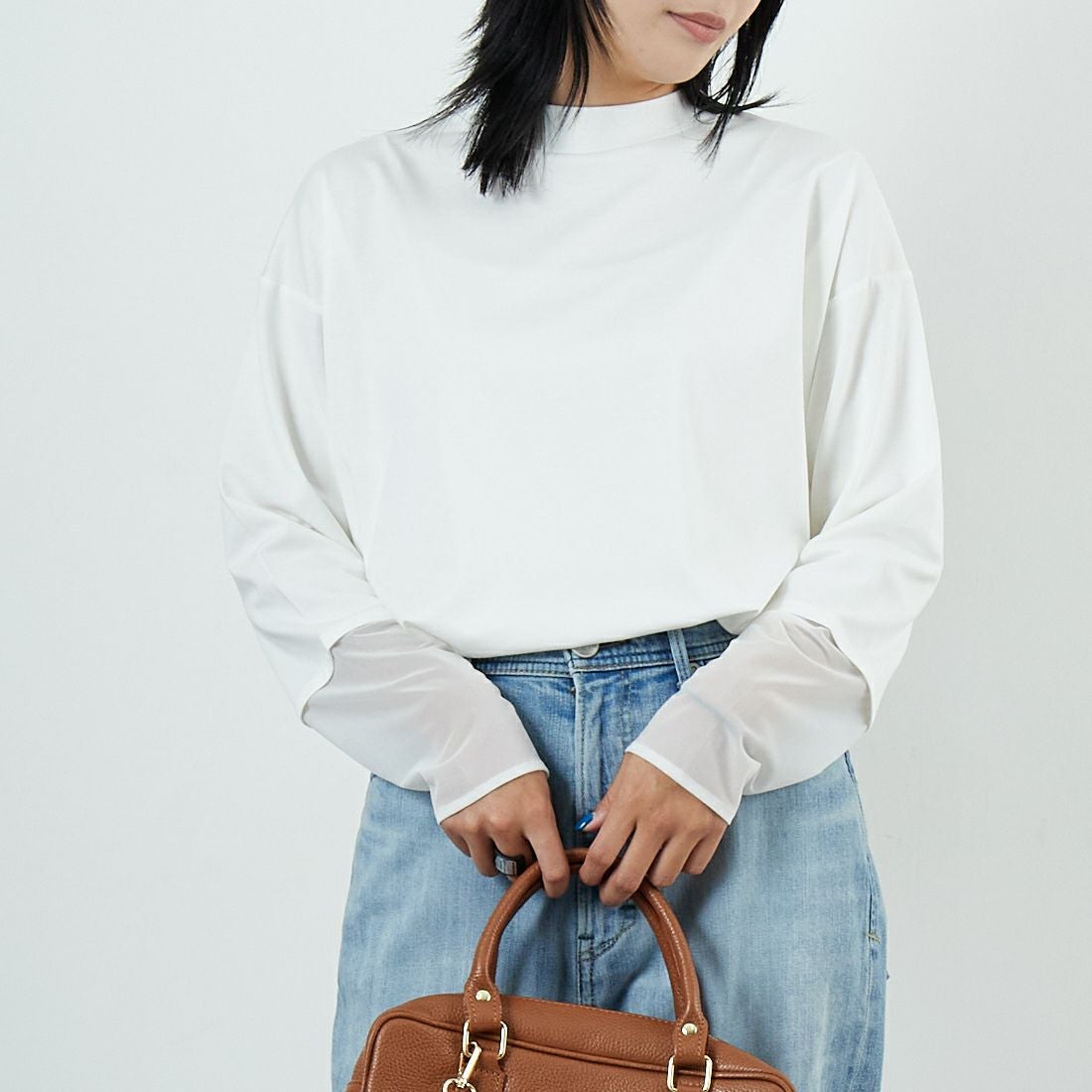 Maison de L'allure [メゾン ドゥ ラリュール] シアーレイヤード 裾ラウンドプルオーバー [M25132008] 02 OFF &&モデル身長：167cm 着用サイズ：F&&