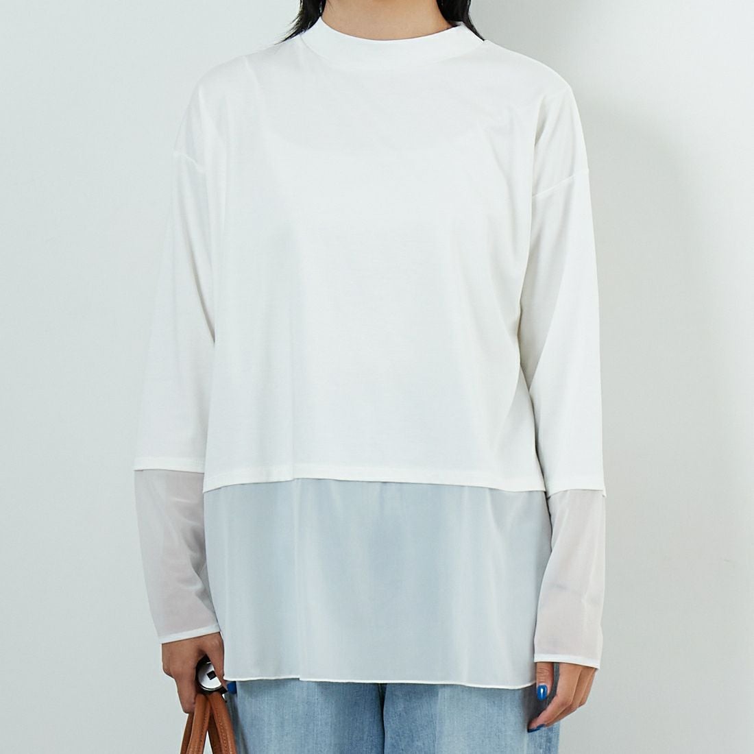 Maison de L'allure [メゾン ドゥ ラリュール] シアーレイヤード 裾ラウンドプルオーバー [M25132008] 02 OFF &&モデル身長：167cm 着用サイズ：F&&