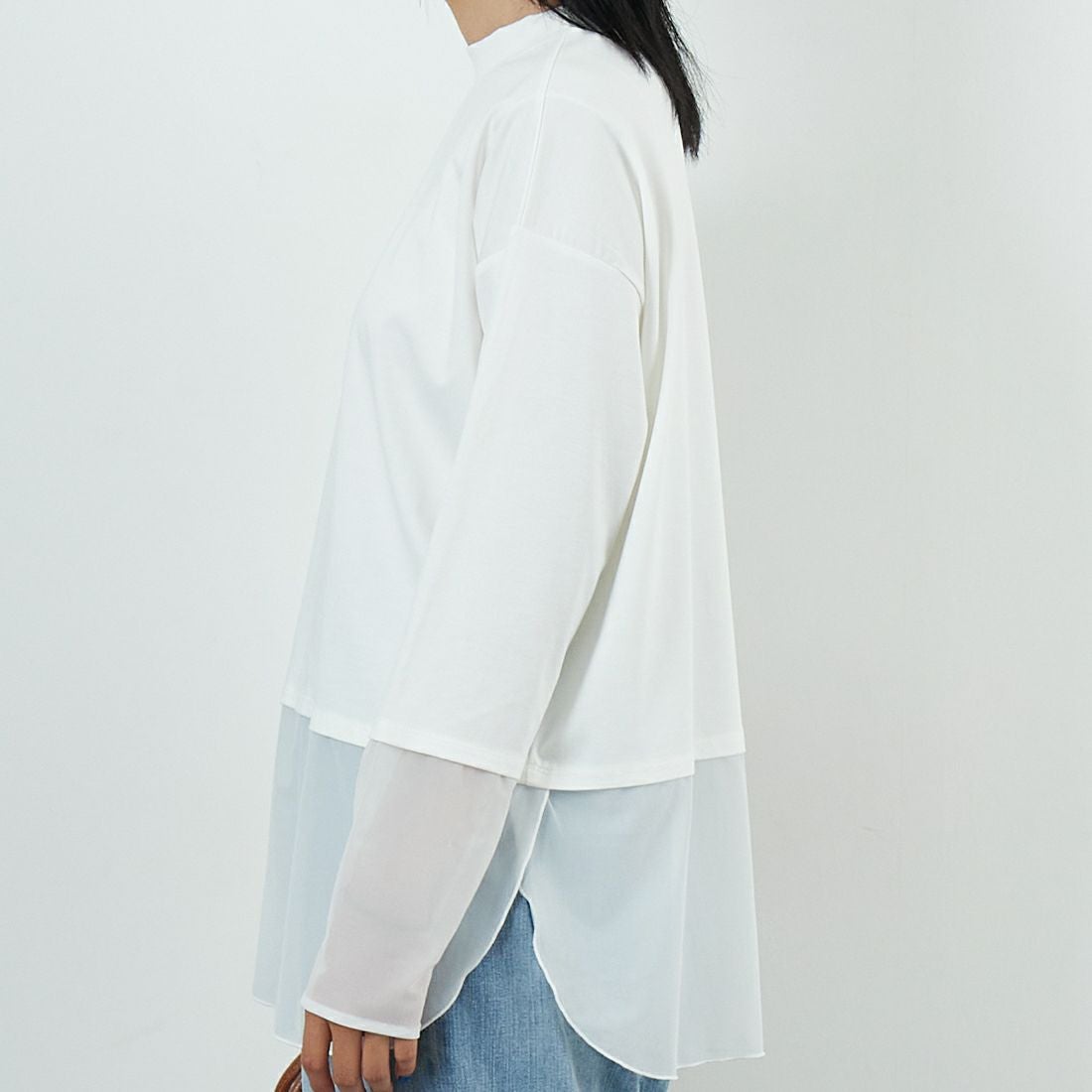 Maison de L'allure [メゾン ドゥ ラリュール] シアーレイヤード 裾ラウンドプルオーバー [M25132008] 02 OFF &&モデル身長：167cm 着用サイズ：F&&